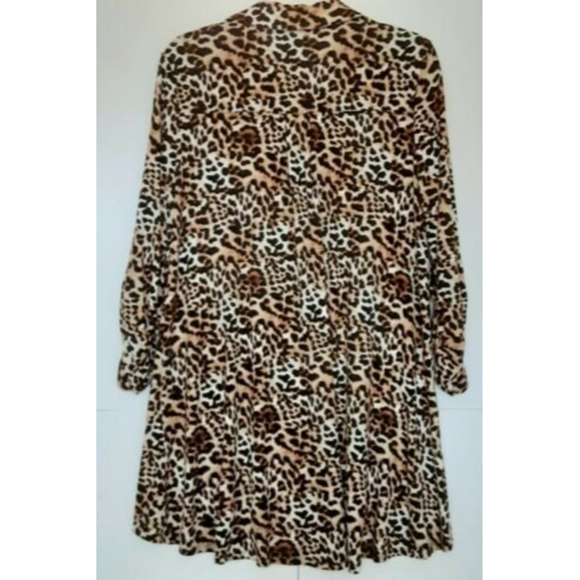 New Directions Size L Women's Leopard Print Button Up Long Ruched Sleeve - Picture 2 of 7